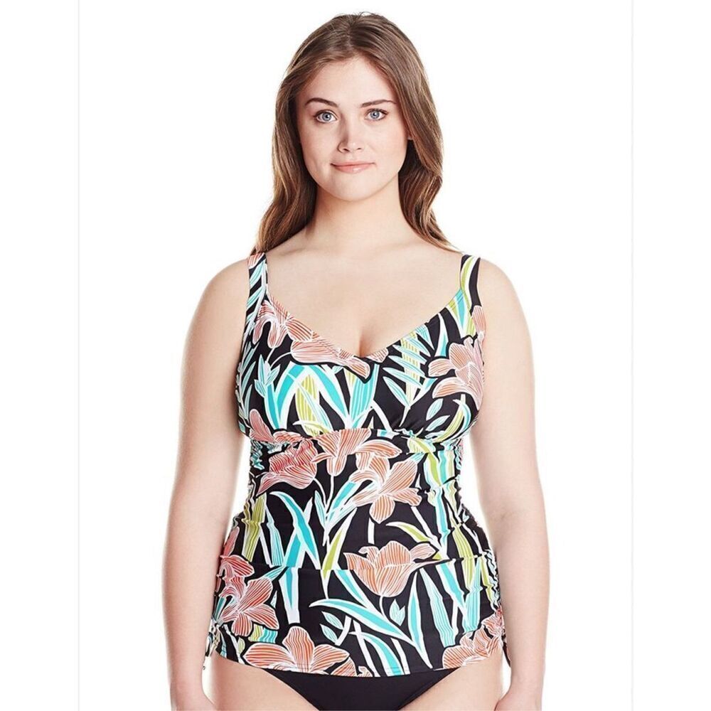 Maxine of Hollywood Women's Underwire Side Shirred Tankini Swimsuit Top Size 10